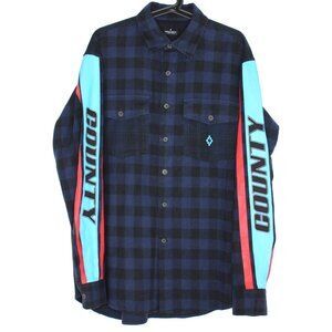 Marcelo Burlon Mens Medium County Plaid Button Up Flannel Shirt K667